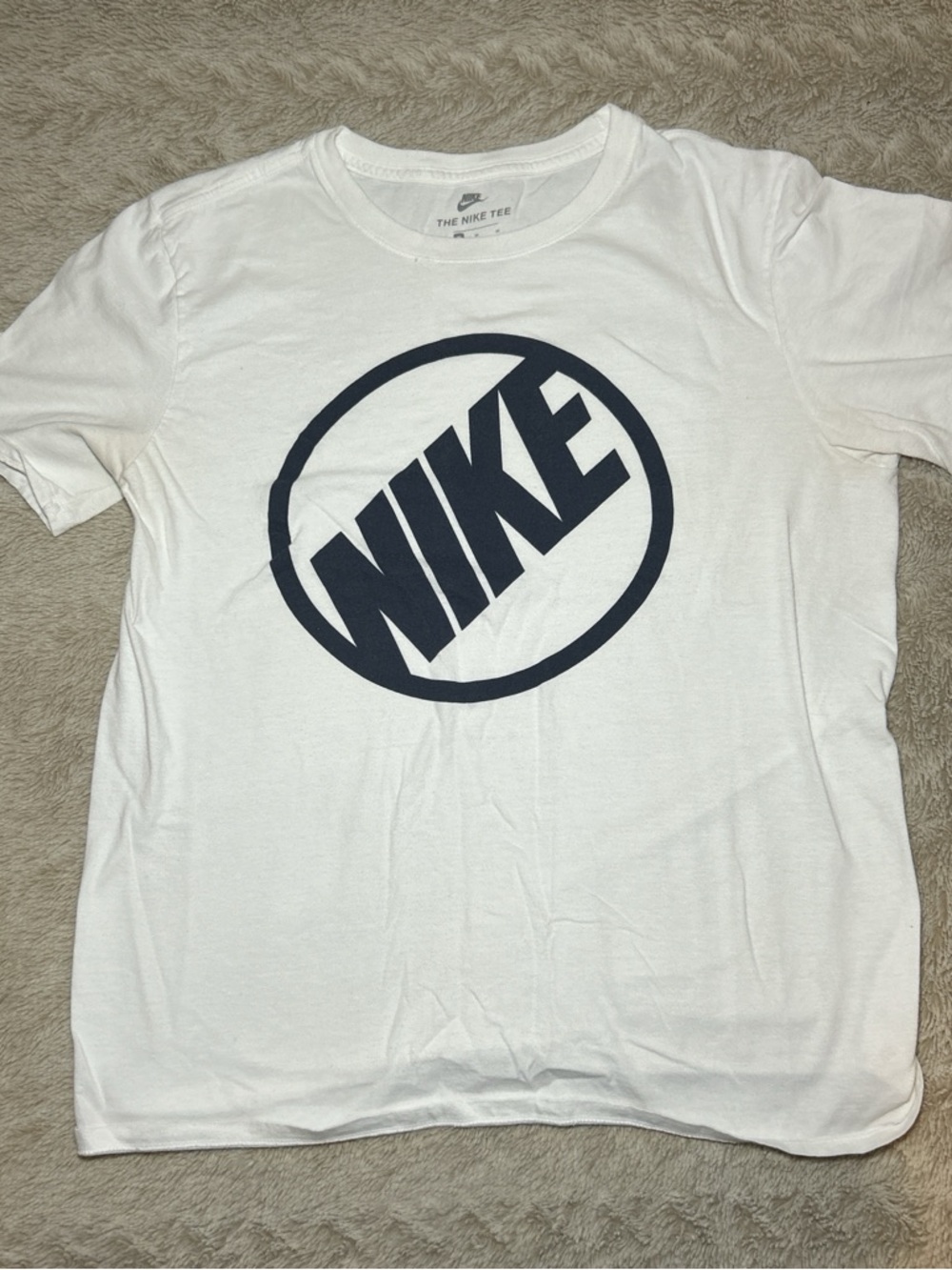 Nike White Short Sleeve Tee with Black Circular Logo
